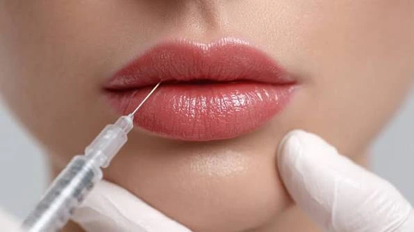 Doctor administering a dermal filler injection to the lips