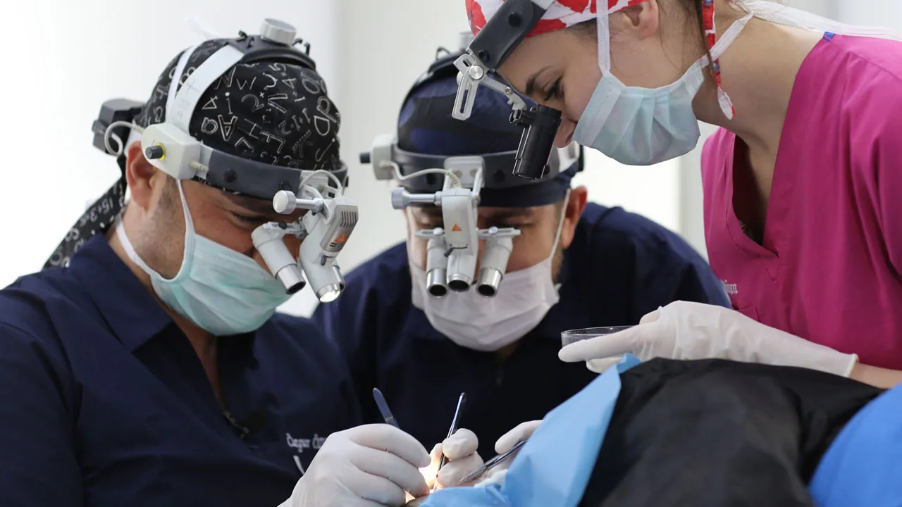 Surgical team during a hair transplant